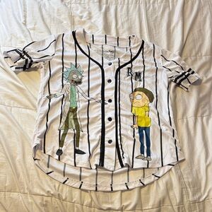 Women’s White and Black Striped Rick & Morty Jersey